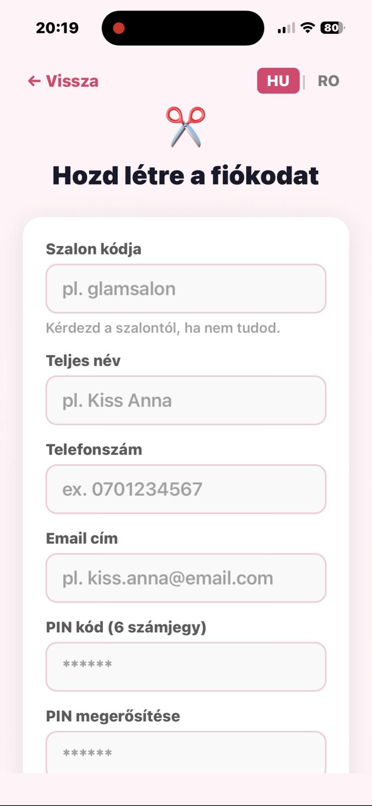Regisztrációs űrlap kitöltése
