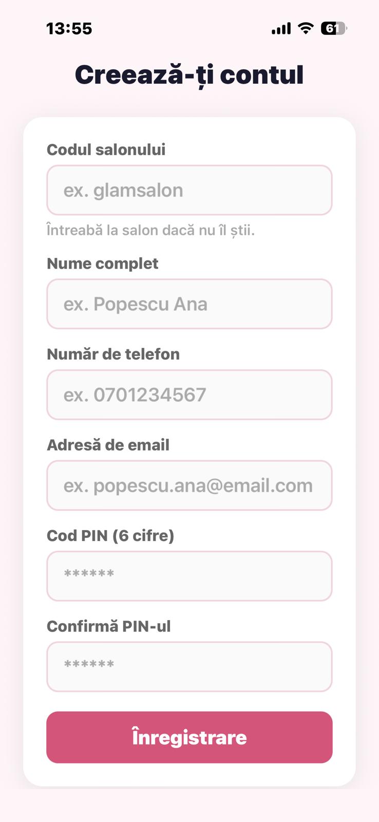 Creare cont formular