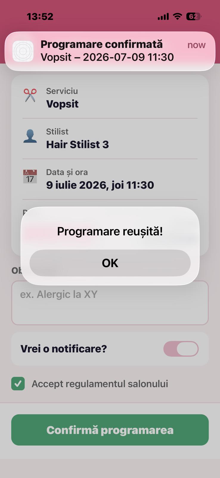 Confirmare programare